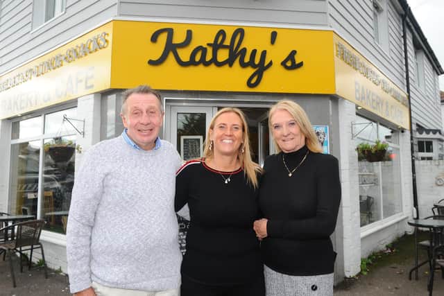 Kathy's Cafe in Gosport Road, Stubbington.
Pictured is: (middle) Kathy Wingate, owner of Kathy's Cafe with her mum and dad Pauline and David Knight.
Picture: Sarah Standing (091020-5238)