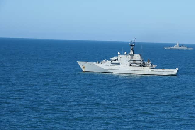 HMS Tyne shadows a Russian corvette