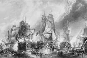 An original painting by William Clarkson Stanfield depicting the Battle of Trafalgar, where Sir William Burnett,  former physician-general with the Royal Navy, once served. He now in line to receive a blue plaque honouring his medical service to Britain at his former home in Chichester . (Photo by Hulton Archive/Getty Images)