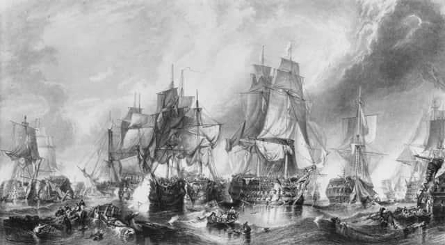 An original painting by William Clarkson Stanfield depicting the Battle of Trafalgar, where Sir William Burnett,  former physician-general with the Royal Navy, once served. He now in line to receive a blue plaque honouring his medical service to Britain at his former home in Chichester . (Photo by Hulton Archive/Getty Images)