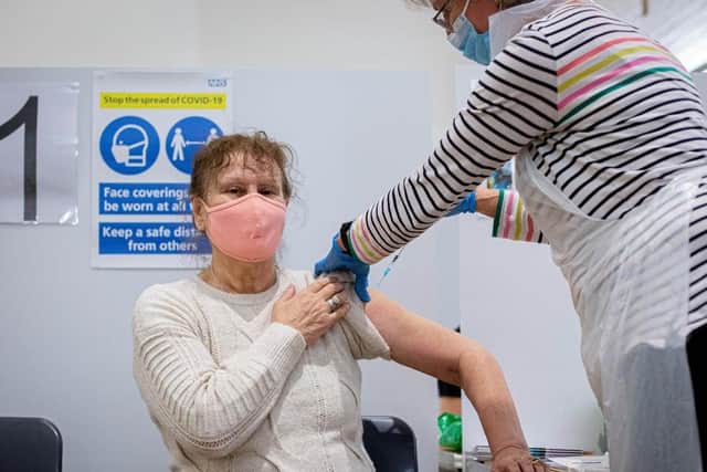 Dorothy Palmer getting her vaccine by Dr Caroline Kennedy-Cooke in Emsworth. Picture: Habibur Rahman