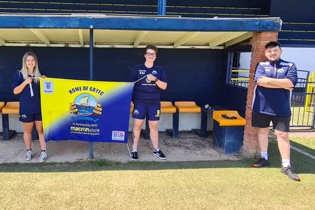 Gosport Borough Ladies (from left) Charlotte Lindsey (captain), Katie Mullins (vice captain), Ben Evans (coach)