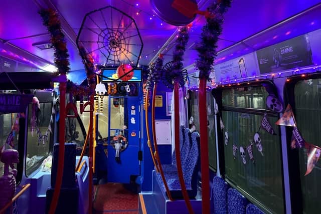 Halloween decorated Stagecoach bus