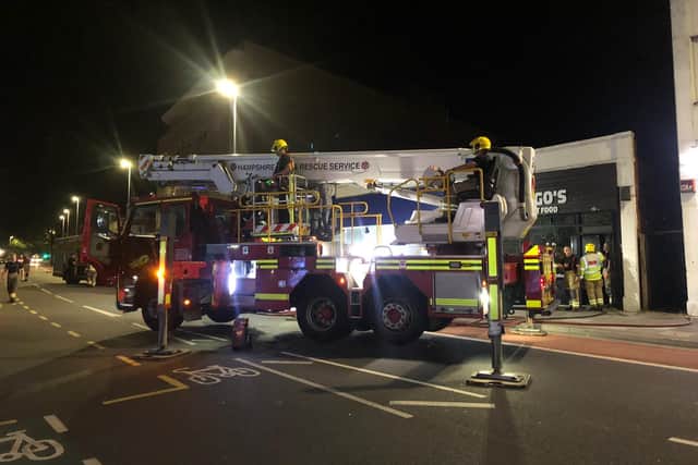 An aerial ladder from Southsea Fire Station assisted crews in dealing with the incident. Picture: Tom Cotterill