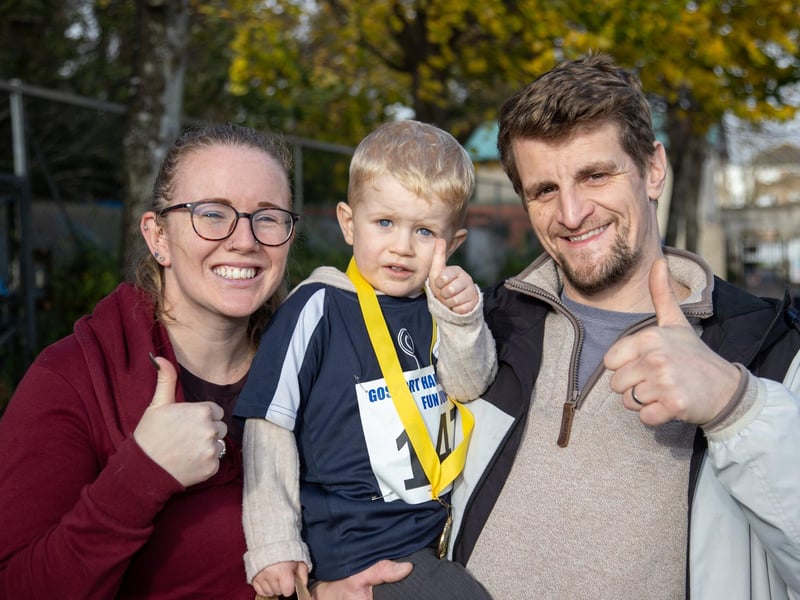 Thousands arrived in Gosport on Sunday morning for the Gosport Half Marathon, complete with childrens fun runs.
Pictured - Kriss Suter, 4 with Mum and Dad after completing the fun run.
Photos by Alex Shute