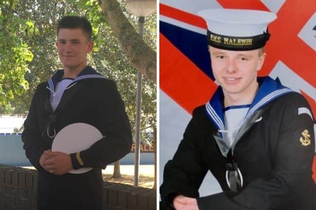 LAET Callum ‘Gilly’ Gilbert, 23, from Helston, left, and Daniel ‘Coxy’ Cox, 24, from Chichester, were killed in a car crash in Culdrose, Helston, Cornwall on December 7, 2022
Pictures from Devon and Cornwall Police