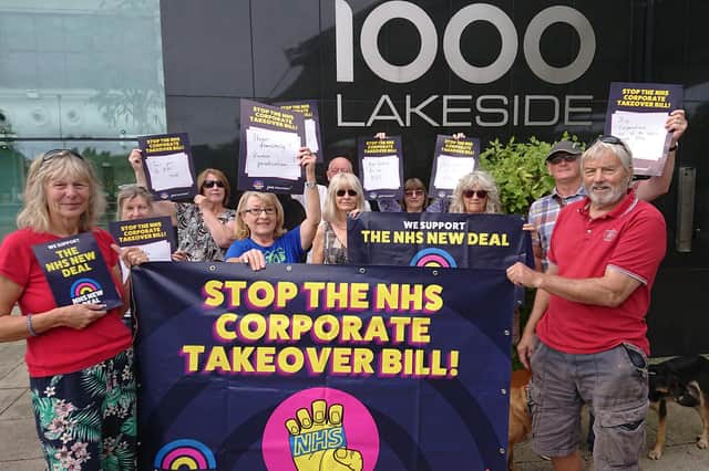 Protesters outside 1000 Lakeside on September 17 in an NHS protest lobbying Portsmouth North MP Penny Mordaunt. Picture: Freddie Webb