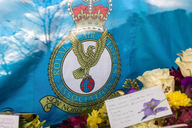 RAF insignia draped over the coffin of Charlie Eldred. Picture: Mike Cooter (261121)