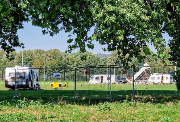 A group of travellers have set up camp at King George V Playing Field, Portsmouth on Thursday 7th September 2023. Picture: National World.
