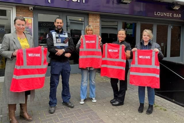 New pink tabards are being given out to welfare officers across Hampshire and the Isle of Wight, including at Emma's in Gosport and Pryzm in Portsmouth. They were launched at Plush in Basingstoke