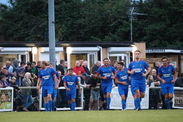 Fareham Town celebrate their first leveller. 
Picture: Chris Moorhouse