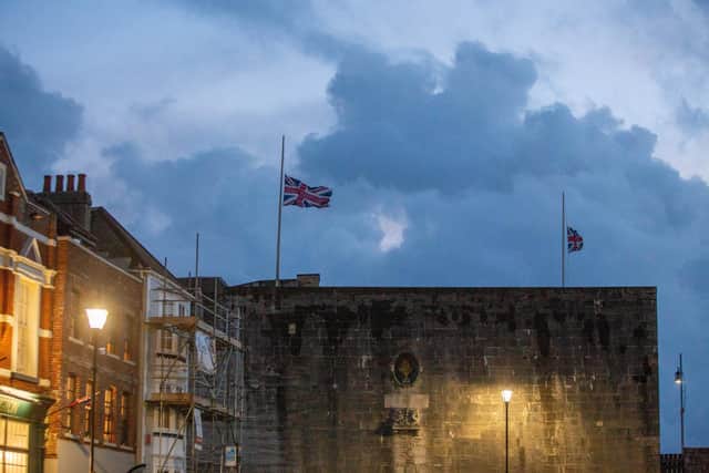 The Union flag flies at half-mast on the Square Tower, Old Portsmouth on Thursday in memory of Queen Elizabeth
Picture: Habibur Rahman
