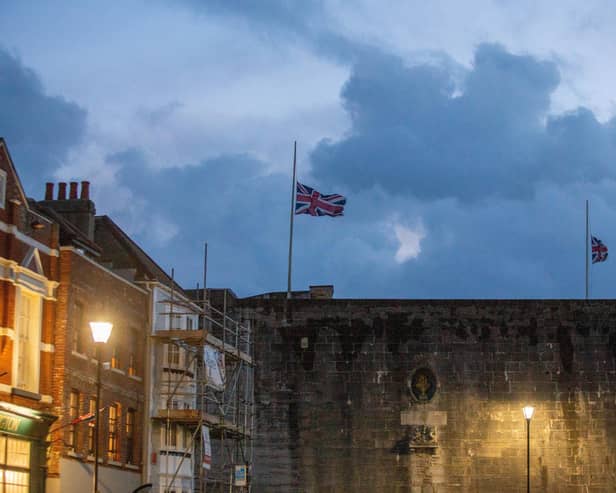 The Union flag flies at half-mast on the Square Tower, Old Portsmouth on Thursday in memory of Queen Elizabeth
Picture: Habibur Rahman