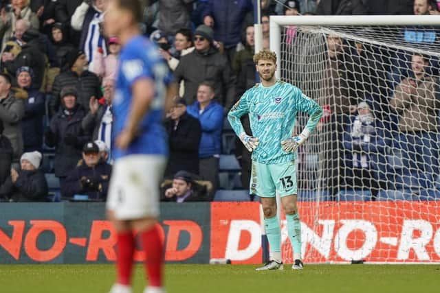 Nicolas Schmid is in disbelief after Pompey conceded their fourth goal of the first half in the humiliating defeat at West Brom. Picture: Jason Brown/ProSportsImages