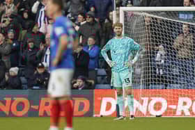 Nicolas Schmid is in disbelief after Pompey conceded their fourth goal of the first half in the humiliating defeat at West Brom. Picture: Jason Brown/ProSportsImages