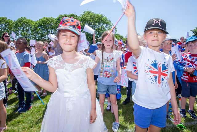 Schools across Portsmouth are holding Jubilee parties on Friday 27th May 2022

Pictured: Pupils of Horndean Infant School, Horndean singing the national anthem

Picture: Habibur Rahman