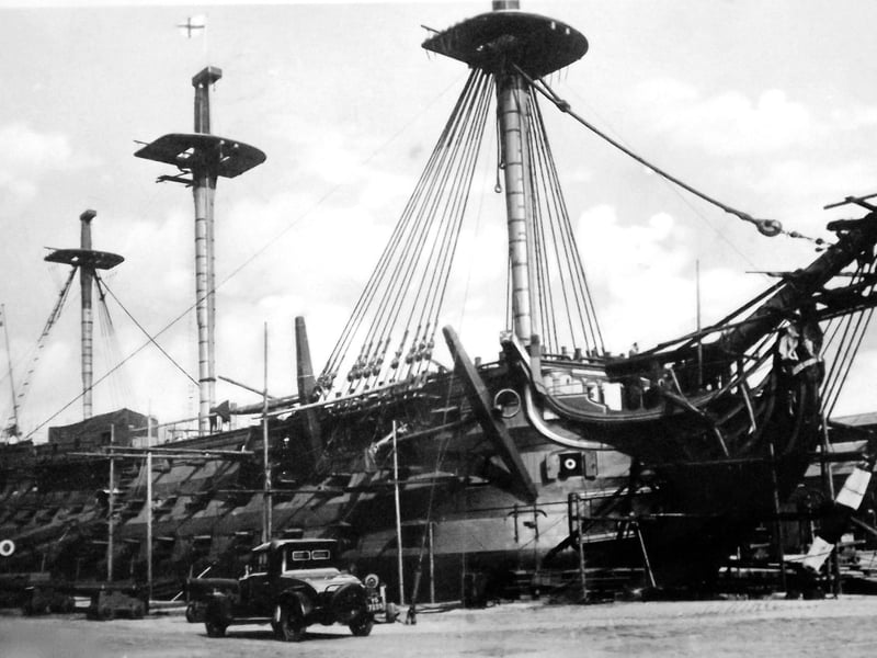 HMS Victory in the 192'0s. Take a look at HMS Victory today and when this picture was taken and there seems little difference.