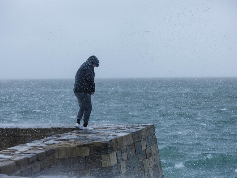 It was a quieter day than expected in Southsea and Old Portsmouth with only a few hardy walkers and runners venturing out into the wind and rain.