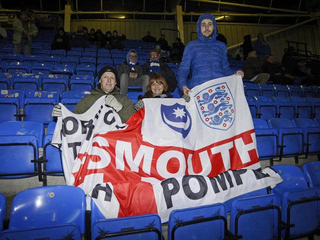 A few of the brave 304 Pompey fans who braved the weather and the traffic for the Blues' midweek trip to the Trotters in the Papa John's Trophy back in January.