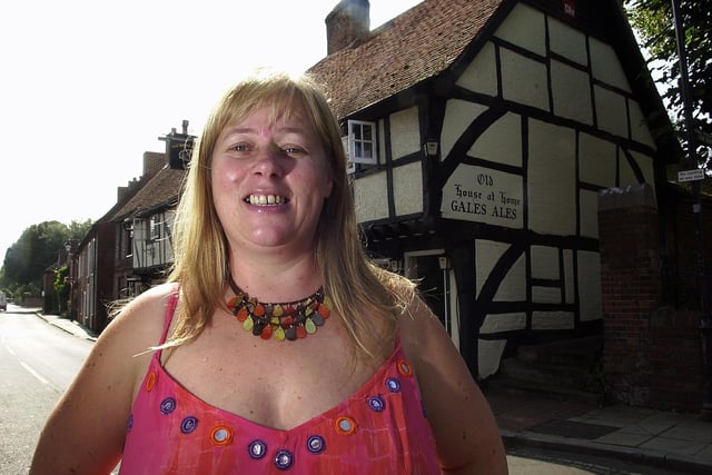 Sarah Marshall, landlady of The Old House at Home in South Street, Havant who was organising charity events to raise money through 'Friends of Radiotherapy' (FORT) for a mobile chemotherapy nurse. The events started with a pub treasure hunt around Havant pubs (064007-77)