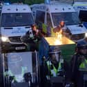 Police and protestors clash in Southampton during a protest following the death of Henry Nowak. PIC: Jamie Lashmar/PA Wire