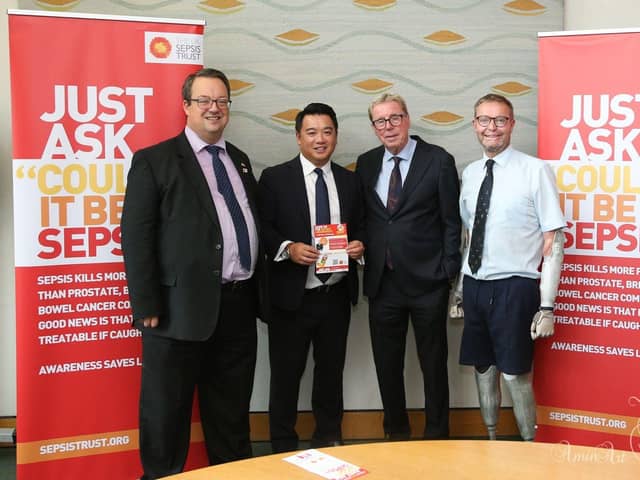 Alan Mak MP (second left) and Harry Redknapp (second right) at the UK Sepsis Trust briefing in Parliament