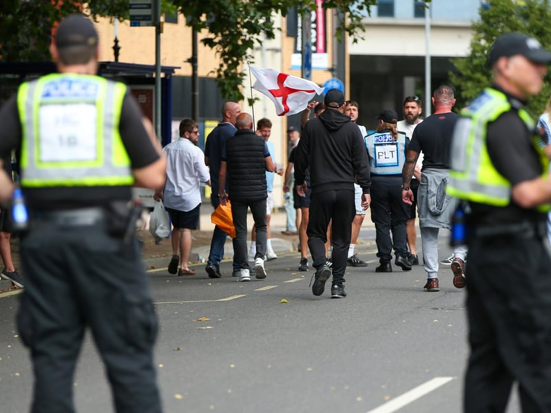 Protestors at Guildhall Square, Portsmouth. Picture: Chris  Moorhouse (030824-63)