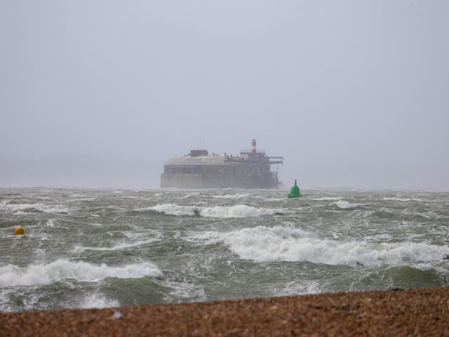 Storm Eunice swept across Portsmouth. Spitbank Fort could be seen being battered by the waves. Photos by Alex Shute