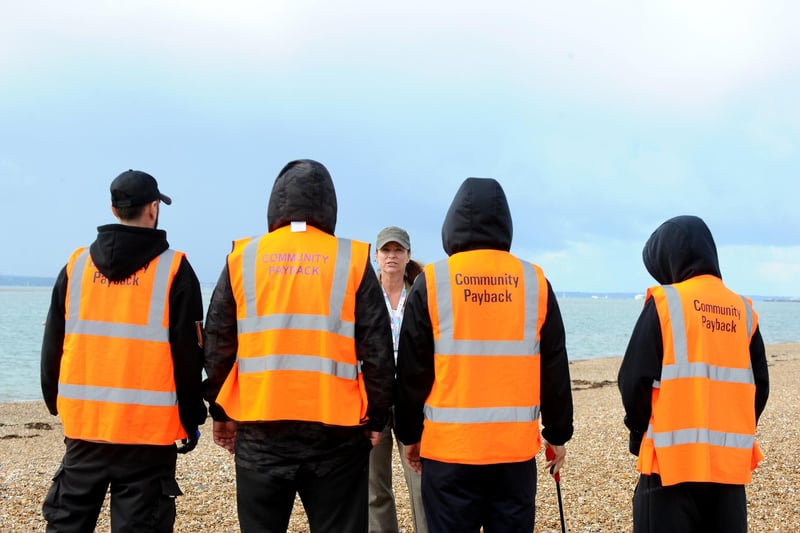 Minister Damian Hinds for prisons, parole and probation, visited a community payback project on Hayling Island on Thursday, September 21, where offenders took part in the Great British Beach Clean to repay their debts to society while also tangibly benefitting the environment and their local communities. 

Pictured is: (middle) Emma Gelson, planning co-ordinator for South Central Probation Service.

Picture: Sarah Standing (210923-1745)