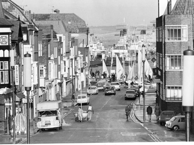 A shot from Broad Street, Old Portsmouth, on a Sunday morning in 1974. Picture: The News PP2083