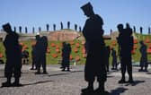 The outdoor installation features life-size silhouettes of the 258 military personnel and civilians who lost their lives in the Falklands Conflict. Photo credit should read: Andrew Matthews/PA Wire