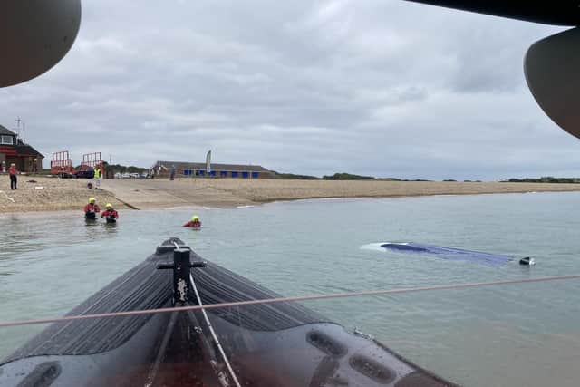 Four people were pulled from the water by Gosport and Fareham Inshore Rescue Service after their boat sunk off Southsea on August 30, 2021.
Picture: GAFIRS