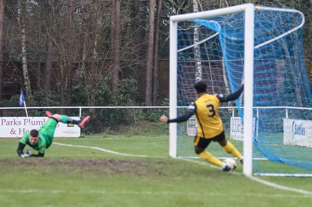 Baffins Milton Rovers' Rudi Blankson makes a goalline clearance. Picture: Steve Gilbert