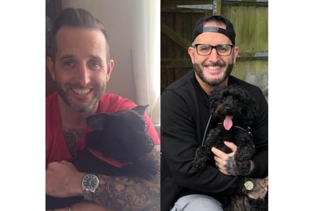 Johnny Bolderson from Knowle Village has launched clothing brand BAD Samaritan to raise awareness of mental health support. Pictured: Johnny when he was unwell, left, and Johnny now