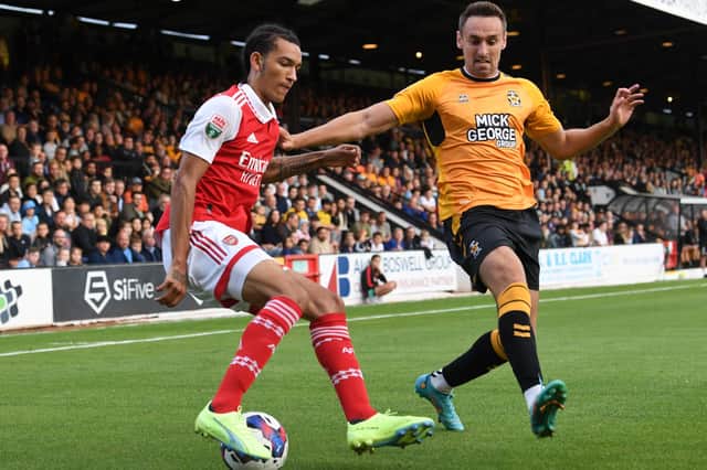 A rare Cambridge United appearance for Brandon Haunstrup, who has endured injury woes since leaving Pompey. Picture: David Price