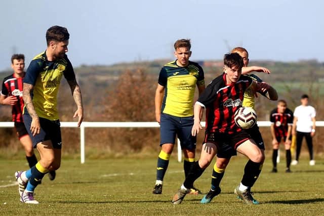 Moneyfields Reserves (yellow) defeated Fleetlands at Lederle Lane in the post-lockdown subsidiary cup tournament. Picture: Tom Phillips