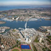 An aerial view of Spinnaker Tower after it was repainted white. Picture: Portsmouth City Council 