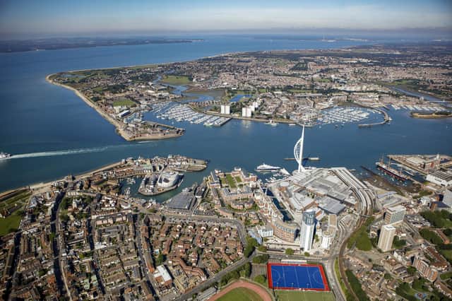 An aerial view of Spinnaker Tower after it was repainted white. Picture: Portsmouth City Council