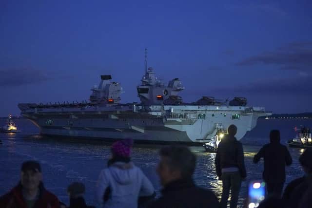 HMS Queen Elizabeth departs HM Naval Base, Portsmouth, for her maiden deployment to lead the UK Carrier Strike Group on a 28-week operational deployment travelling over 26,000 nautical miles from the Mediterranean to the Philippine Sea. Picture date: Saturday May 22, 2021.
