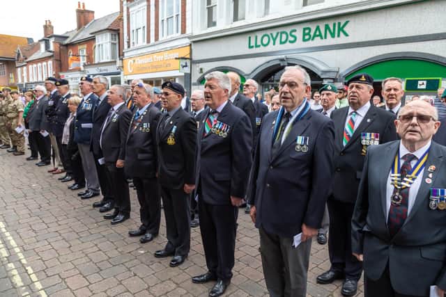 Falklands veterans attending the memorial service. Picture: Mike Cooter (090622)