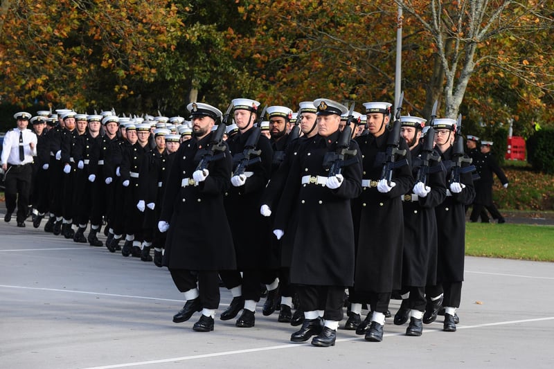 Royal Navy drill and preparations for the National Service of Remembrance at HMS Excellent in Portsmouth, on Friday, November 3. Picture: Sarah Standing (031123-2561)