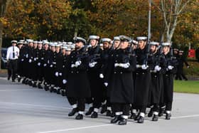Royal Navy drill and preparations for the National Service of Remembrance at HMS Excellent in Portsmouth, on Friday, November 3. Picture: Sarah Standing (031123-2561)
