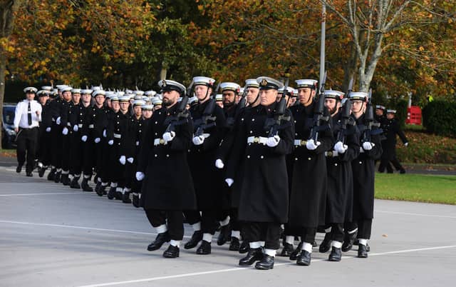 Royal Navy drill and preparations for the National Service of Remembrance at HMS Excellent in Portsmouth, on Friday, November 3. Picture: Sarah Standing (031123-2561)