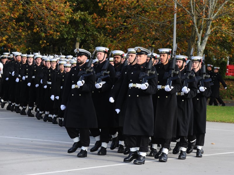 Royal Navy drill and preparations for the National Service of Remembrance at HMS Excellent in Portsmouth, on Friday, November 3. Picture: Sarah Standing (031123-2561)