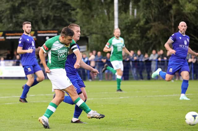 Rob Evans netted his second goal of the season in Moneyfields' win at Hythe & Dibden. Picture: Chris Moorhouse (jpns 180821-24)