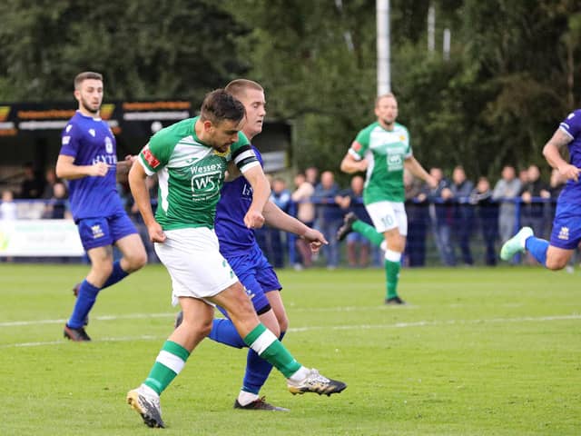 Rob Evans netted his second goal of the season in Moneyfields' win at Hythe & Dibden. Picture: Chris Moorhouse (jpns 180821-24)