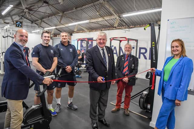 Former RFU president Jeff Blackett officially opens the new gym at Havant RFC. Picture: Mark D @windandsurf_images