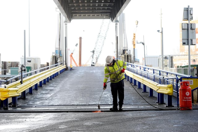 Essential maintenance is taking place at the Wightlink Port in Gunwharf Road, Portsmouth, meaning that the car ferries to Fishbourne have been relocated to the international port until February 3. The works will include replacing all of the fenders and resurfacing a large majority of the site. Picture: Sarah Standing (270125-1727)