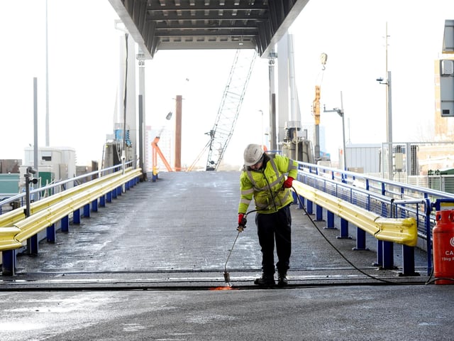 Essential maintenance is taking place at the Wightlink Port in Gunwharf Road, Portsmouth, meaning that the car ferries to Fishbourne have been relocated to the international port until February 3. The works will include replacing all of the fenders and resurfacing a large majority of the site.   Picture: Sarah Standing (270125-1727)