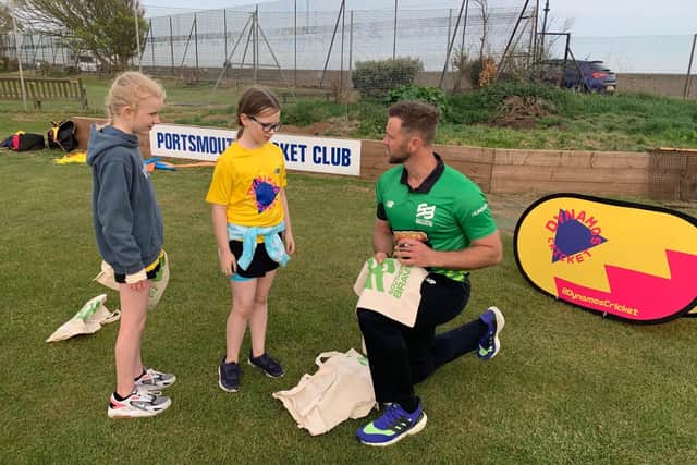Ross Whiteley, who plays for The Ageas Bowl-based franchise Southern Brave in The Hundred tournament, was at Portsmouth CC recently to help promote the Dynamos format.